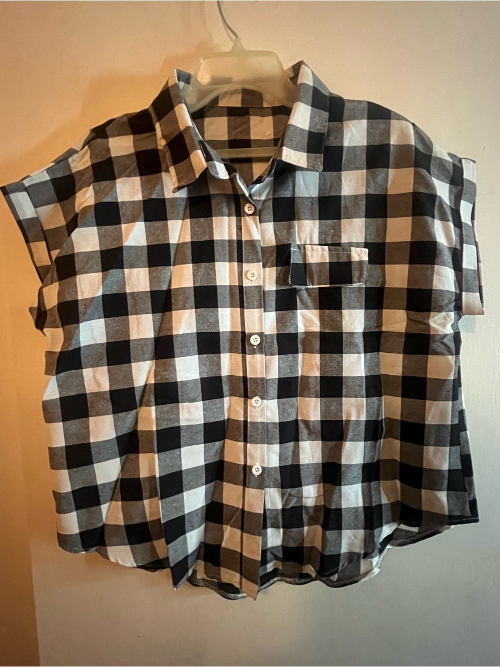 SHEIN Black and White Check Button Down Women's Shirt